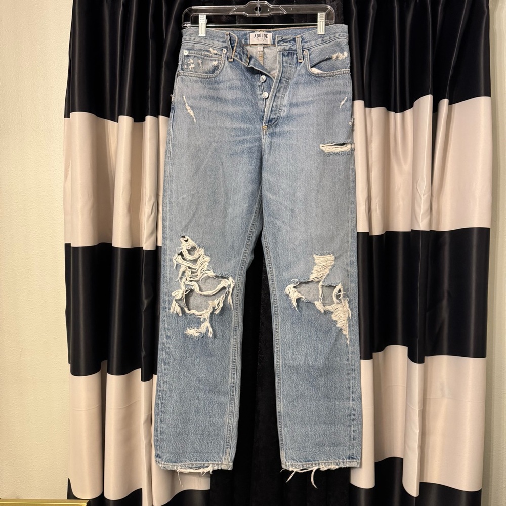 AGOLDE WIDE LEG DISTRESSED JEANS